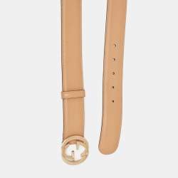 مملوكة مسبقًا Gucci Beige Leather Interlocking G Buckle Belt 90 CM