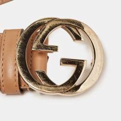 مملوكة مسبقًا Gucci Beige Leather Interlocking G Buckle Belt 90 CM