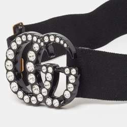 Pre Owned Gucci Black Elastic Crystal Embellished Plexiglass GG Marmont Belt 75 CM