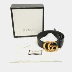 Gucci Black Leather GG Marmont Buckle Belt 85CM