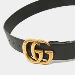 Gucci Black Leather GG Marmont Buckle Belt 85CM