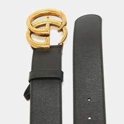 Gucci Black Leather GG Marmont Buckle Belt 85CM