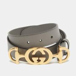 Pre Owned Gucci Grey Leather Zumi Buckle Belt 85 CM