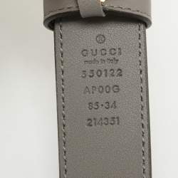 Pre Owned Gucci Grey Leather Zumi Buckle Belt 85 CM