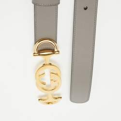 Pre Owned Gucci Grey Leather Zumi Buckle Belt 85 CM