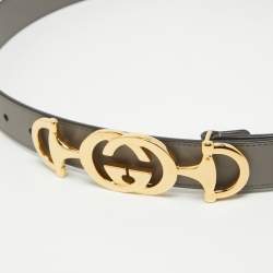 Pre Owned Gucci Grey Leather Zumi Buckle Belt 85 CM