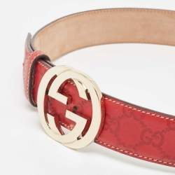 Pre Owned Gucci Red Guccissima Leather Interlocking G Belt 85 CM