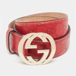 Pre Owned Gucci Red Guccissima Leather Interlocking G Belt 85 CM