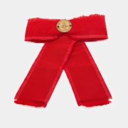 Gucci Red Faux Pearl and Crystal Embellished Grosgrain Ribbon Bow Brooch