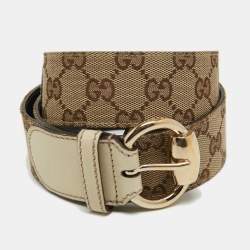 Gucci Beige/Cream GG Canvas and Leather Horsebit Ring Buckle Belt 85 CM