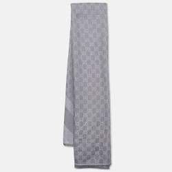 Gucci Grey Striped GG Jacquard Wool & Silk Shawl