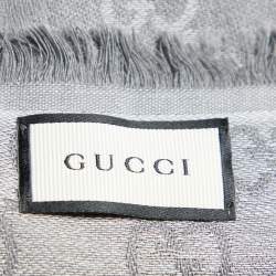 Gucci Grey Striped GG Jacquard Wool & Silk Shawl
