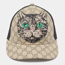 Pre Owned Gucci Beige GG Coated Canvas & Mesh Mystic Cat Applique Baseball Cap S