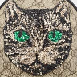 Pre Owned Gucci Beige GG Coated Canvas & Mesh Mystic Cat Applique Baseball Cap S