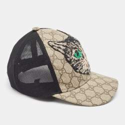 Pre Owned Gucci Beige GG Coated Canvas & Mesh Mystic Cat Applique Baseball Cap S