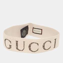 Pre Owned Gucci Beige Logo Patterned Stretch Knit Head Band 