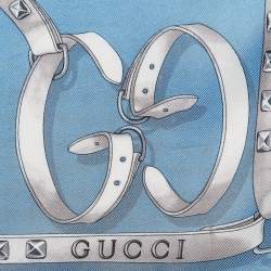 Gucci Blue GG Belt Print Silk Scarf