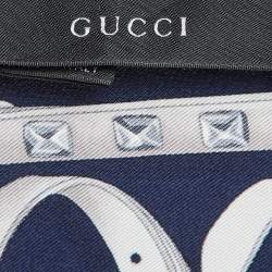Gucci Blue GG Belt Print Silk Scarf