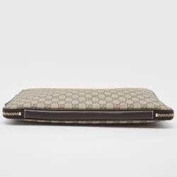Pre Owned Gucci Dark Brown/Beige GG Supreme Canvas Laptop Case