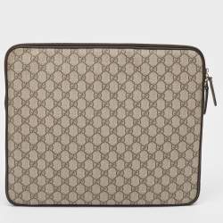 Pre Owned Gucci Dark Brown/Beige GG Supreme Canvas Laptop Case