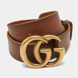 Gucci Brown Faded Leather Double G Buckle Belt 65 CM