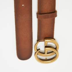 Gucci Brown Faded Leather Double G Buckle Belt 65 CM