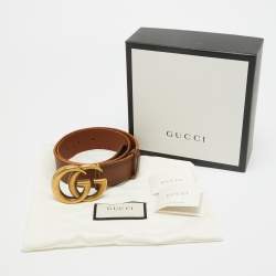 Gucci Brown Faded Leather Double G Buckle Belt 65 CM