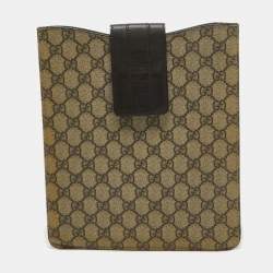 Pre Owned Gucci Beige/Brown GG Supreme Canvas and Leather iPad Case