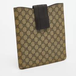 Pre Owned Gucci Beige/Brown GG Supreme Canvas and Leather iPad Case