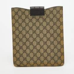 Pre Owned Gucci Beige/Brown GG Supreme Canvas and Leather iPad Case