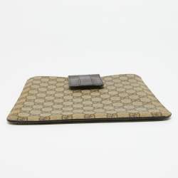 Pre Owned Gucci Beige/Brown GG Supreme Canvas and Leather iPad Case
