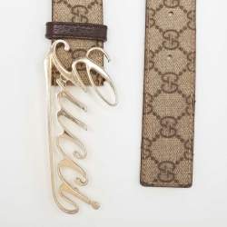 Gucci Beige GG Supreme Canvas and Leather Logo Belt 90CM