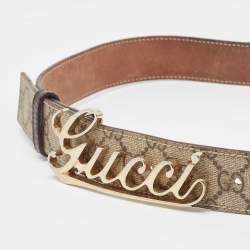 Gucci Beige GG Supreme Canvas and Leather Logo Belt 90CM