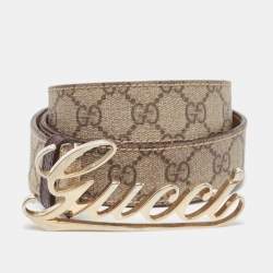 Gucci Beige GG Supreme Canvas and Leather Logo Belt 90CM