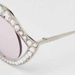 Pre Owned Gucci Lilac/Silver GG0046S Crystals Eye Round Sunglasses