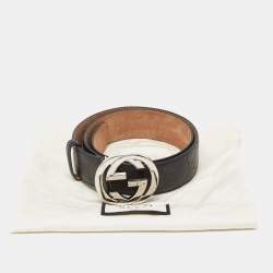 Gucci Black Guccissima Leather Interlocking GG Buckle Belt 80CM