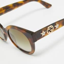 Gucci Brown Tortoise Gradient GG0207S GG Star Embellished Round Sunglasses