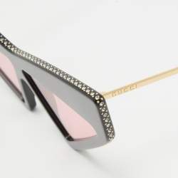 Pre Owned Gucci Black/Pink GG0430S Crystals Embellished Geometric Sunglasses
