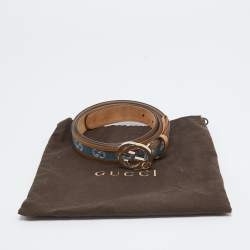 Pre Owned Gucci Blue GG Denim and Leather Trim Interlocking G Buckle Belt 90CM