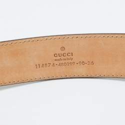 Pre Owned Gucci Blue GG Denim and Leather Trim Interlocking G Buckle Belt 90CM