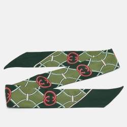 Pre Owned Gucci Green GG Print Silk Bandeau Scarf
