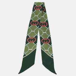 Pre Owned Gucci Green GG Print Silk Bandeau Scarf
