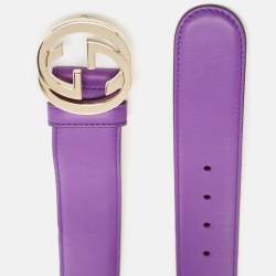 Pre Owned Gucci Purple Leather Interlocking G Buckle Belt 80CM