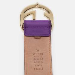 Pre Owned Gucci Purple Leather Interlocking G Buckle Belt 80CM