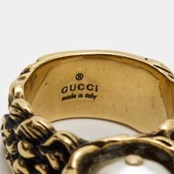 Gucci GG Faux Pearl Gold Tone Ring Size 61
