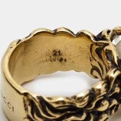 Gucci GG Faux Pearl Gold Tone Ring Size 61