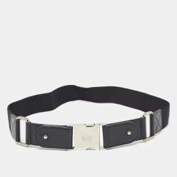 Pre Owned Gucci Black Elastic Band and Leather Logo Belt 80CM