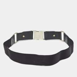 Pre Owned Gucci Black Elastic Band and Leather Logo Belt 80CM