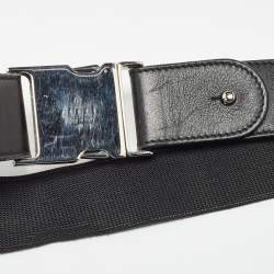 Pre Owned Gucci Black Elastic Band and Leather Logo Belt 80CM