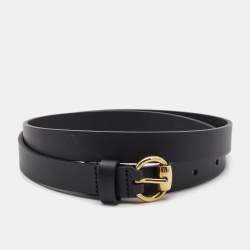 مملوكة مسبقًا Gucci Black Leather Slim Buckle Belt 90CM